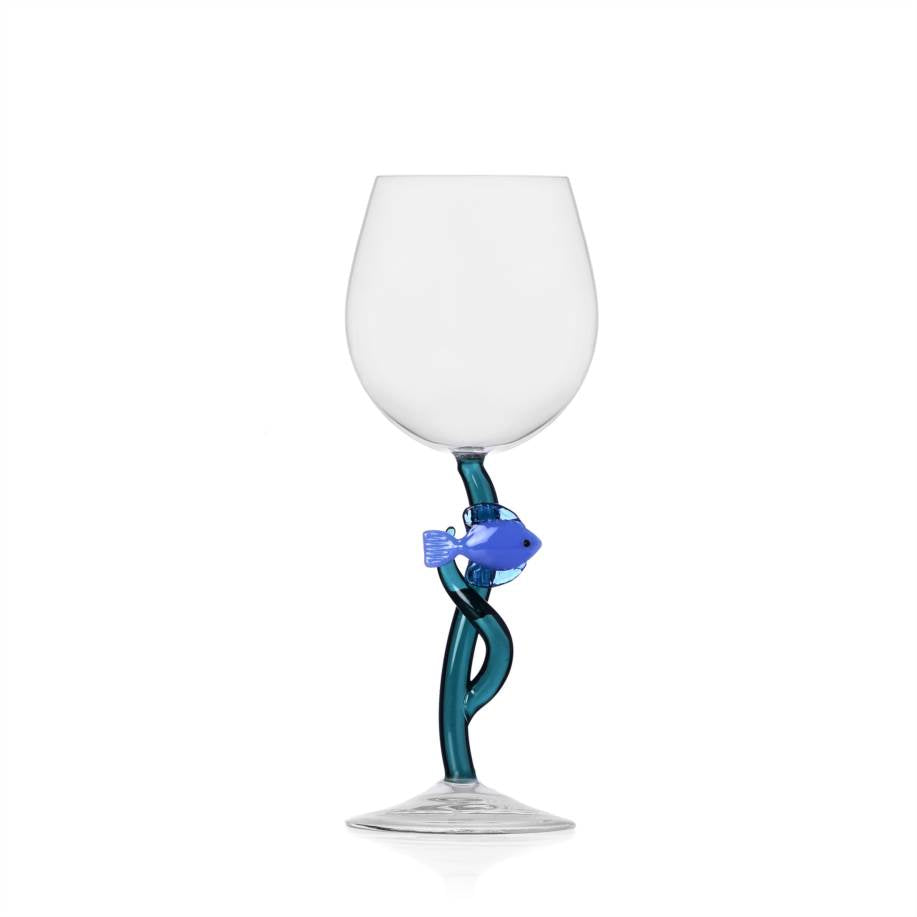 Milanese Glass - 'Marine' Blue Fish - Wine Glass