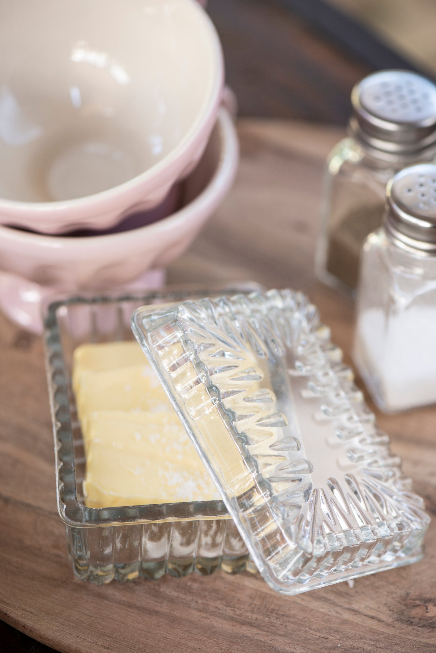 Ridged Glass Butter Box
