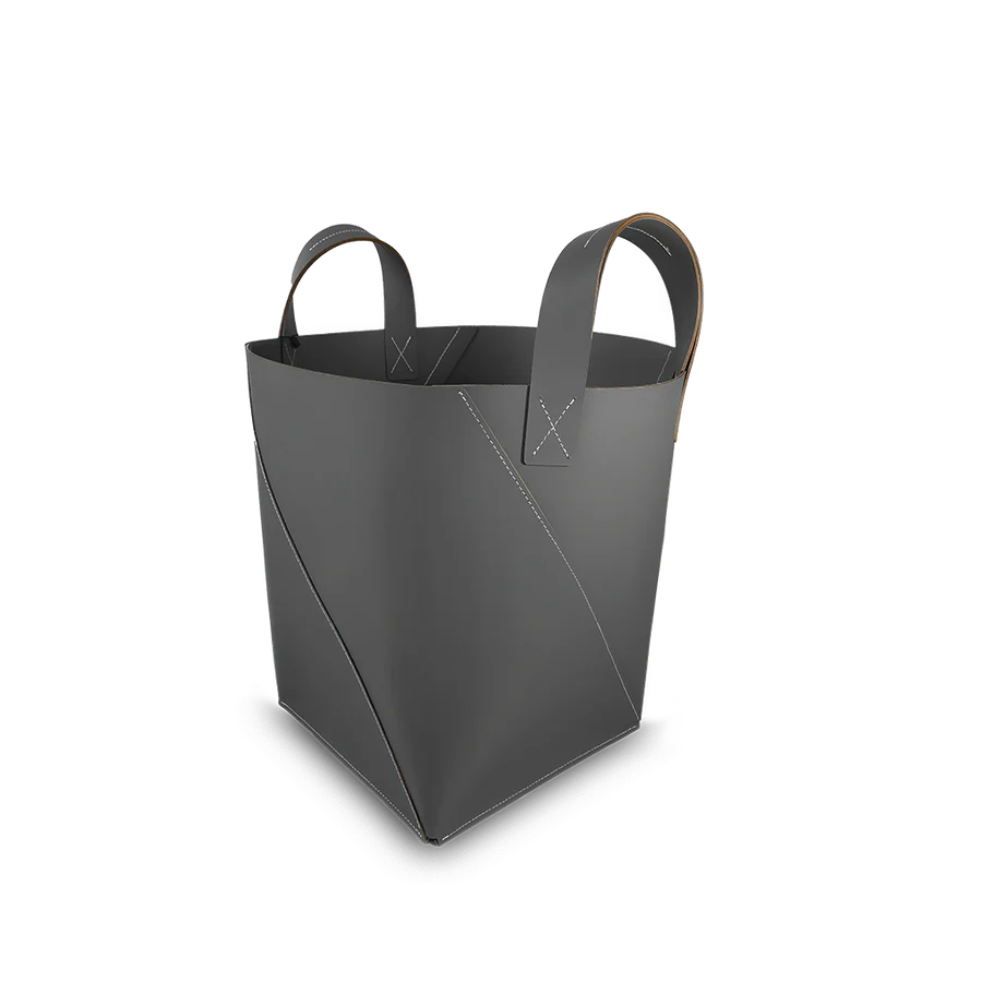 Recycled Leather Log Basket with Handles