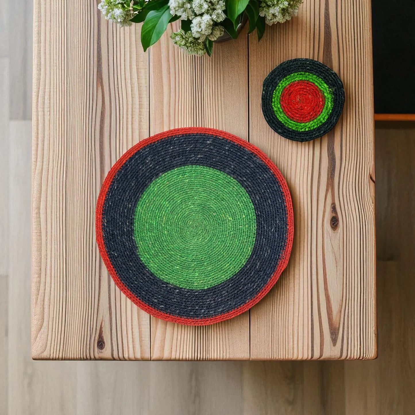 Seagrass Coaster - Red, Green & Midnight Stripe