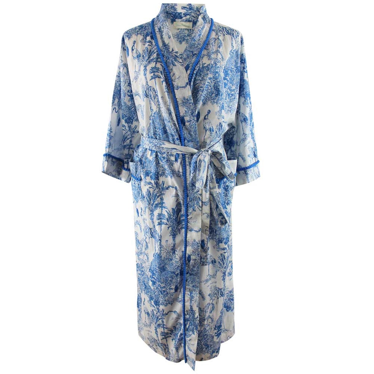 Women’s Cotton Dressing Gown - Blue & White Toile de Jouy