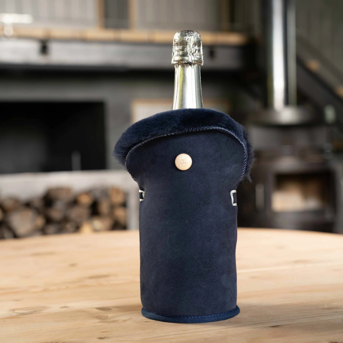 Fur Wine Cooler - Navy Suede
