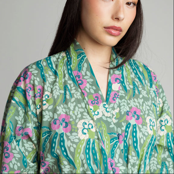 Women's Printed Cotton Robe - Allegria Green