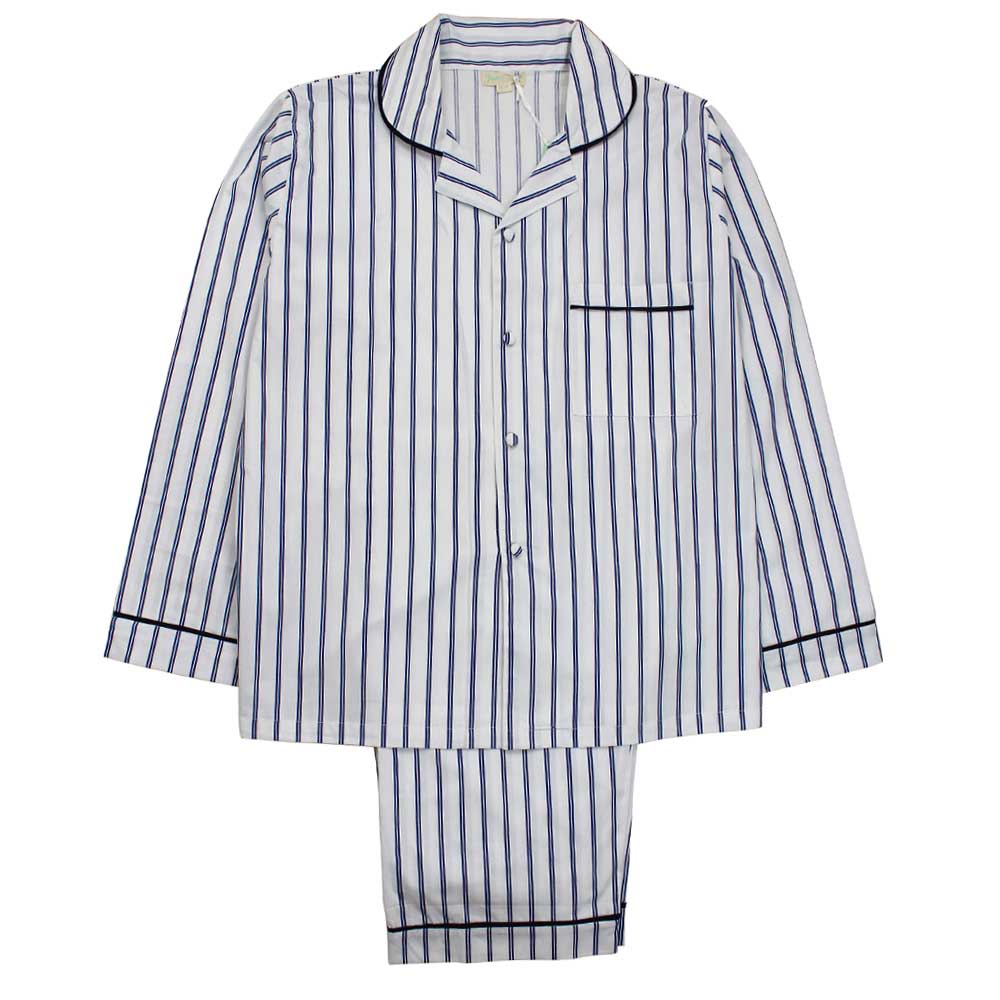 Men’s Cotton Pyjamas - White & Blue Stripe