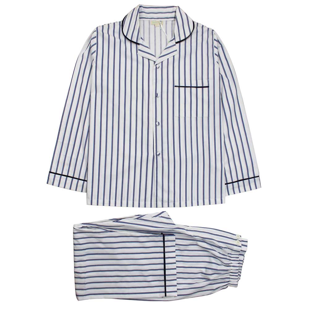 Men’s Cotton Pyjamas - White & Blue Stripe