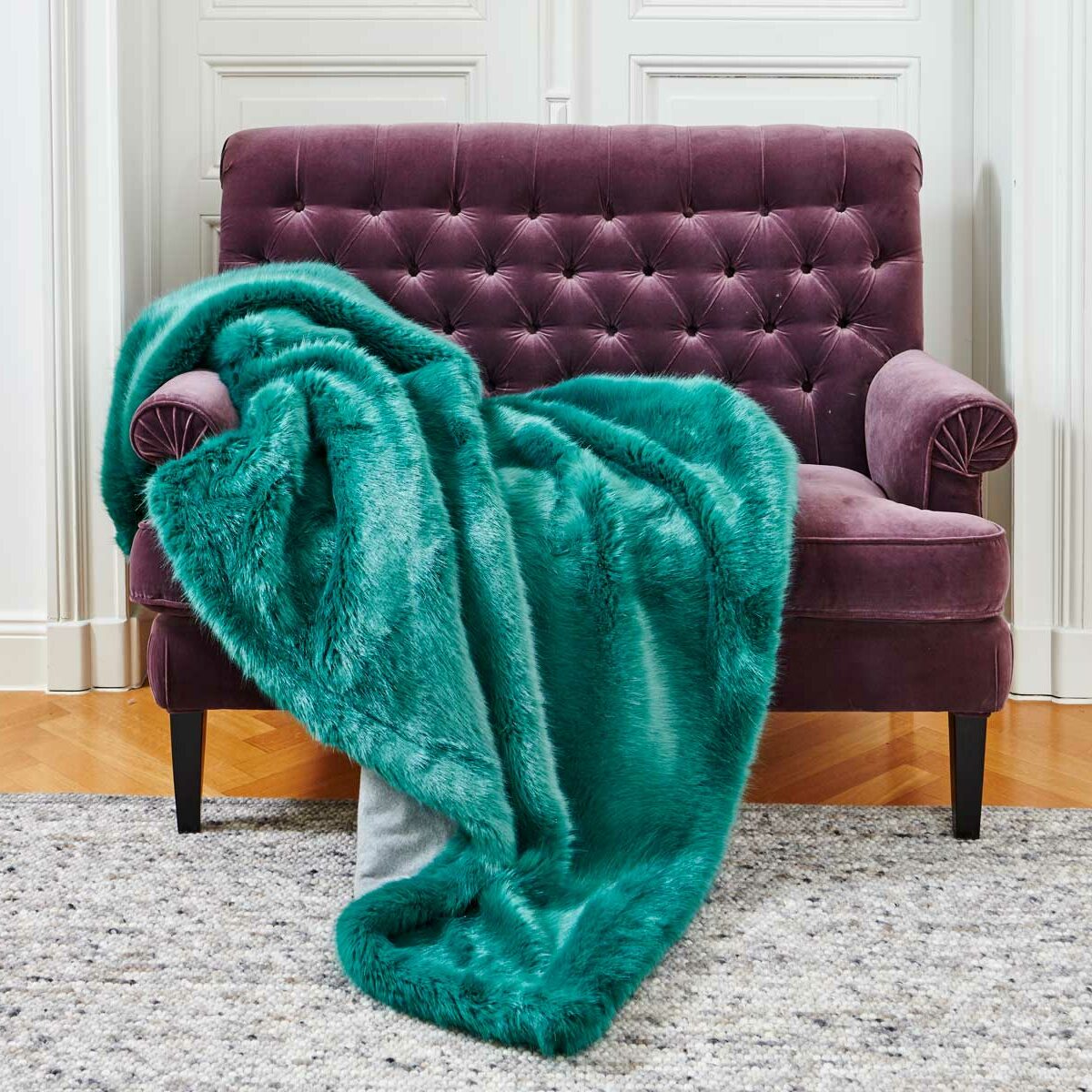 Luxury Faux Fur Throw - Seagreen