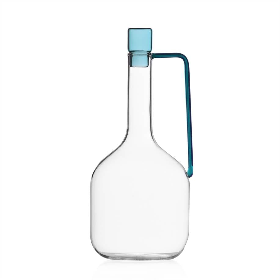 Milanese Glass - Minimalist Jug With Petrol Blue Stopper