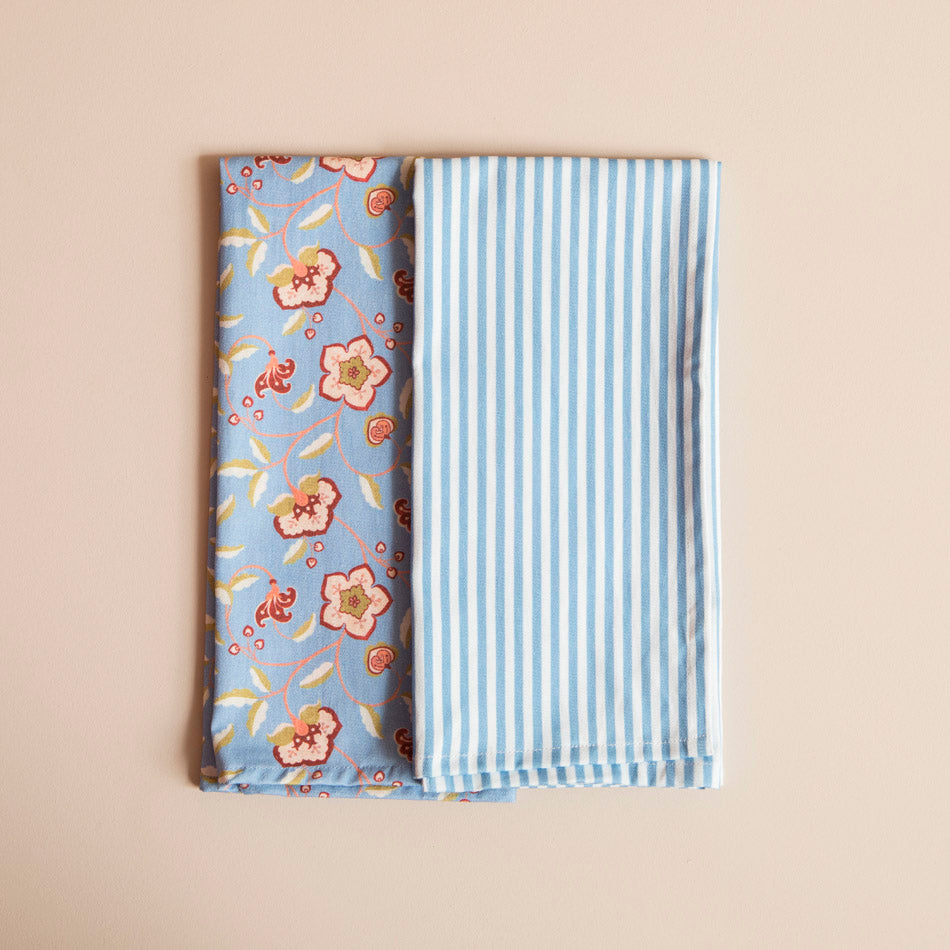 Floral & Striped Tea Towels - Set of 2