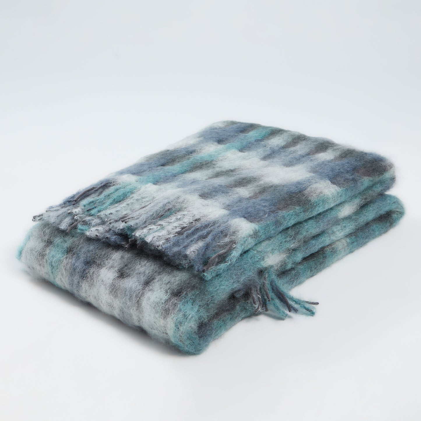 Mohair ‘Check’ Throw - Aqua - 130 x 200 cm