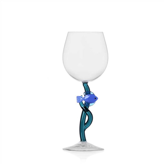 Milanese Glass - 'Marine' Blue Fish - Wine Glass