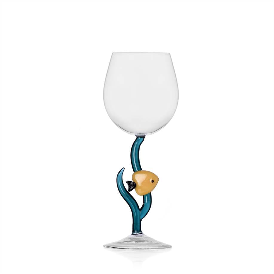 Milanese Glass - 'Marine' Yellow Fish - Wine Glass
