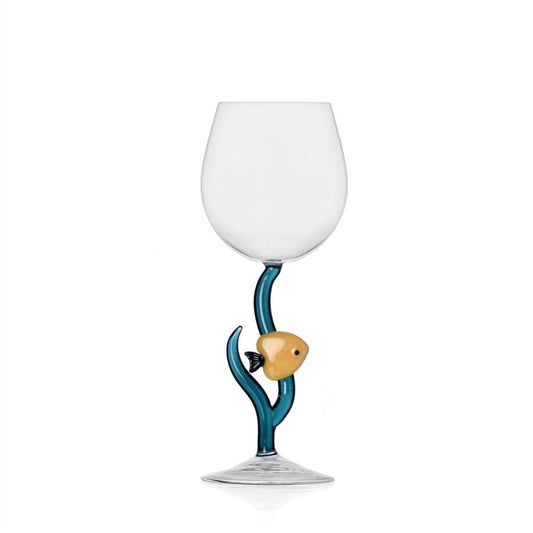 Milanese Glass - 'Marine' Yellow Fish - Wine Glass