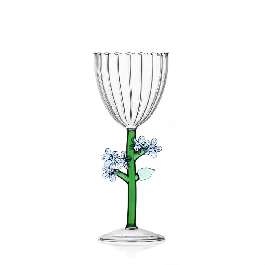 Milanese Glass - 'Forget Me Not' Blue Floral - Wine Glass