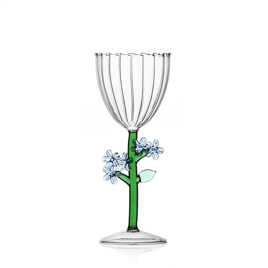 Milanese Glass - 'Forget Me Not' Blue Floral - Wine Glass