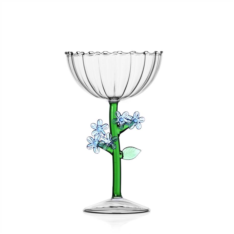 Milanese Glass - 'Forget Me Not' Blue Floral - Coupe