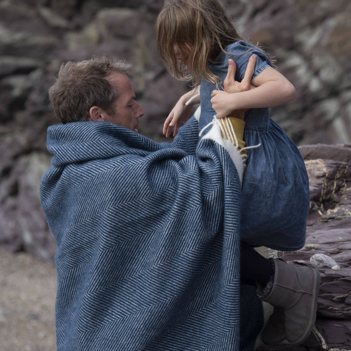 Herringbone Wool Blanket Sailor Blue