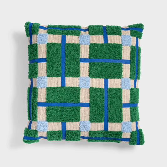 Block Pattern Textured Cushion - Green 40 x 40cm