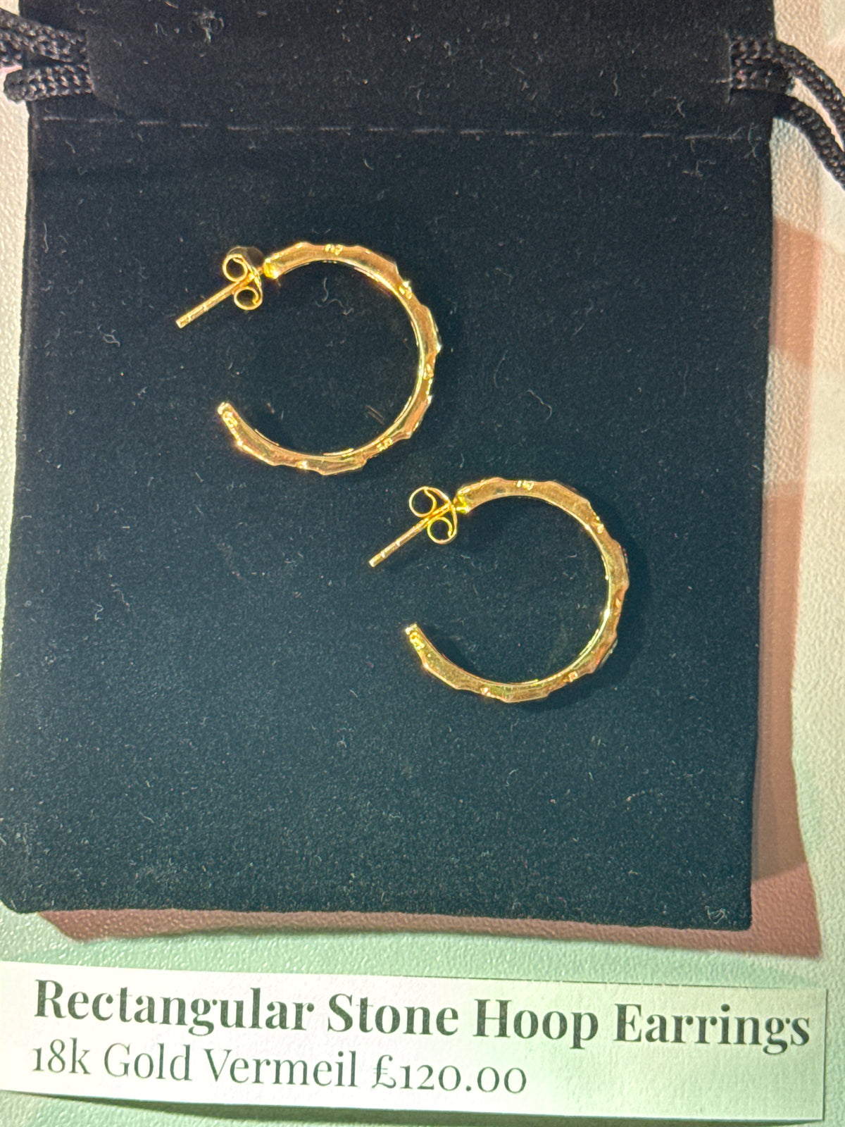 Rectangular Stone GP Hoop Earrings