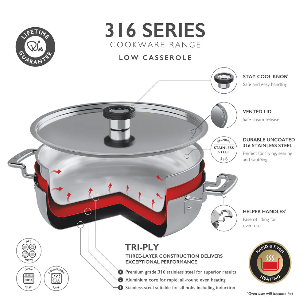 Robert Welch - 316 Series Cookware - Low Casserole 28cm