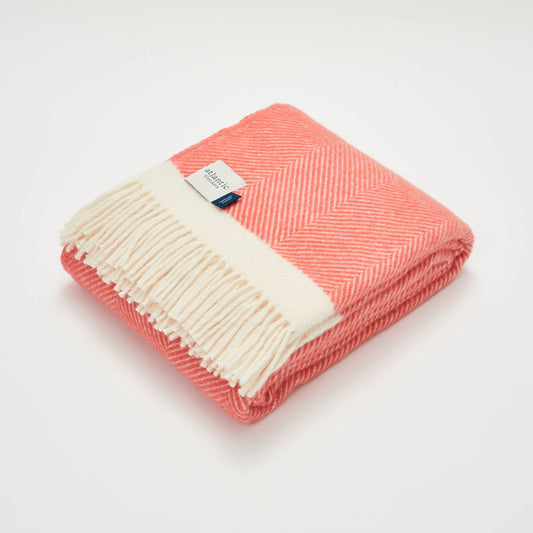Herringbone Wool Blanket Coral