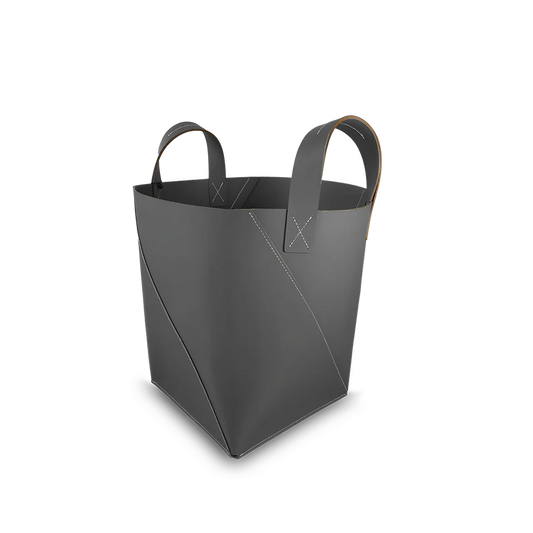 Recycled Leather Log Basket with Handles