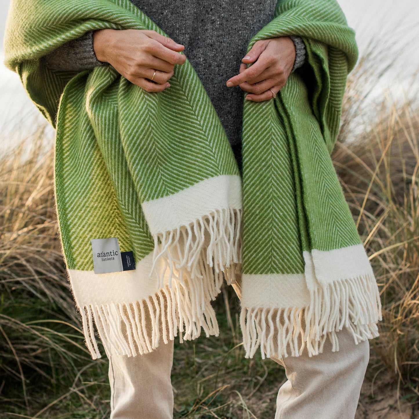 Herringbone Wool Blanket Kelp Green