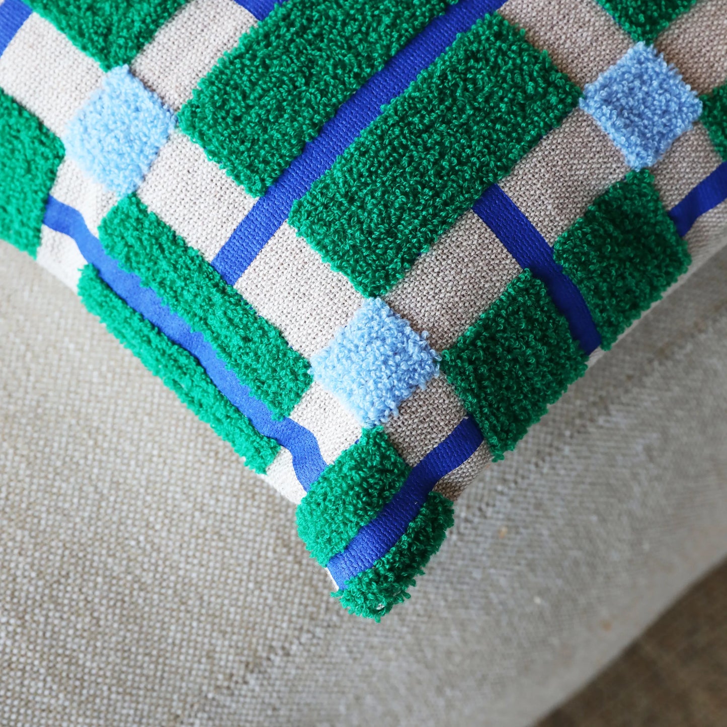 Block Pattern Textured Cushion - Green 40 x 40cm
