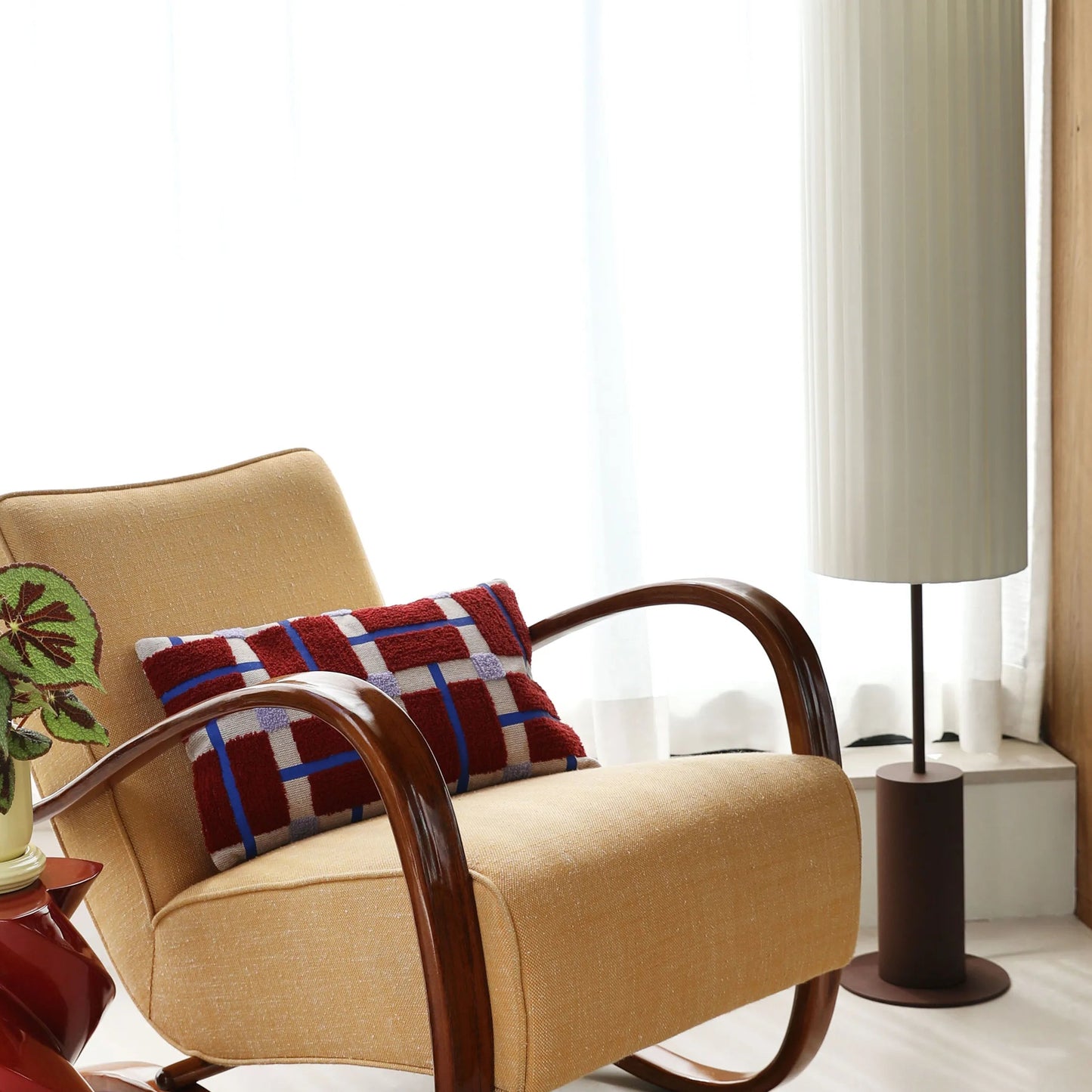 Block Pattern Textured Cushion - Burgundy 50x30cm