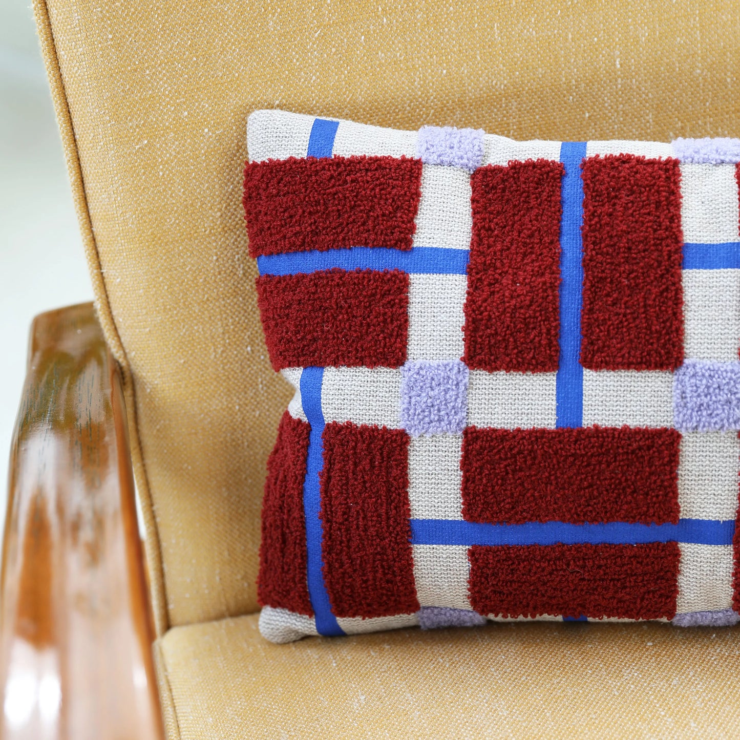 Block Pattern Textured Cushion - Burgundy 50x30cm