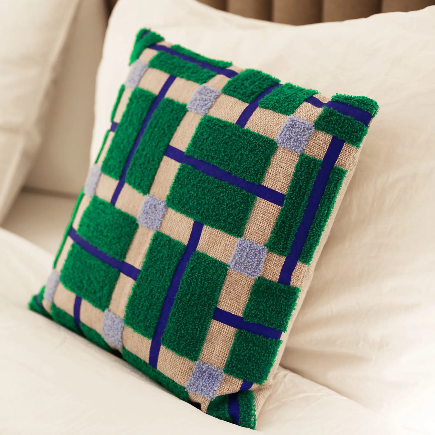 Block Pattern Textured Cushion - Green 40 x 40cm