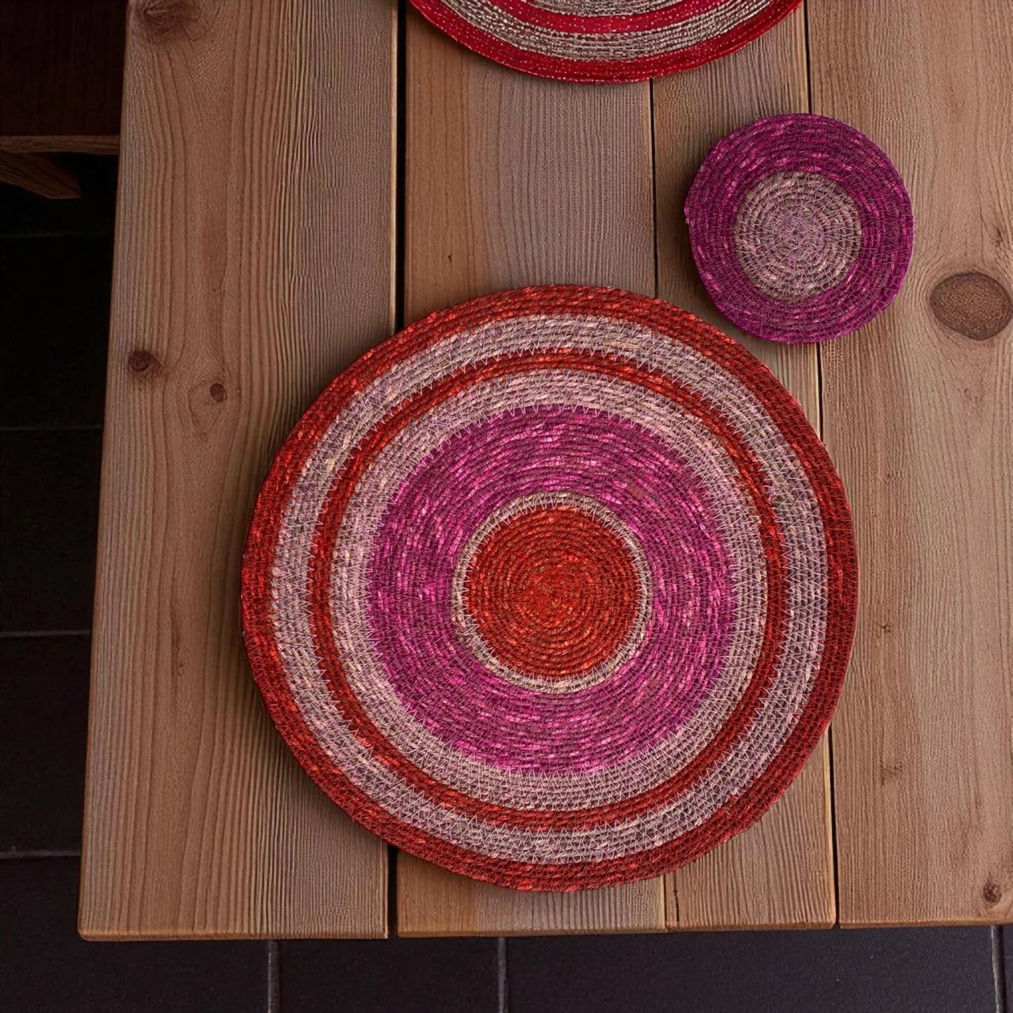 Seagrass Coaster - Pink Stripe