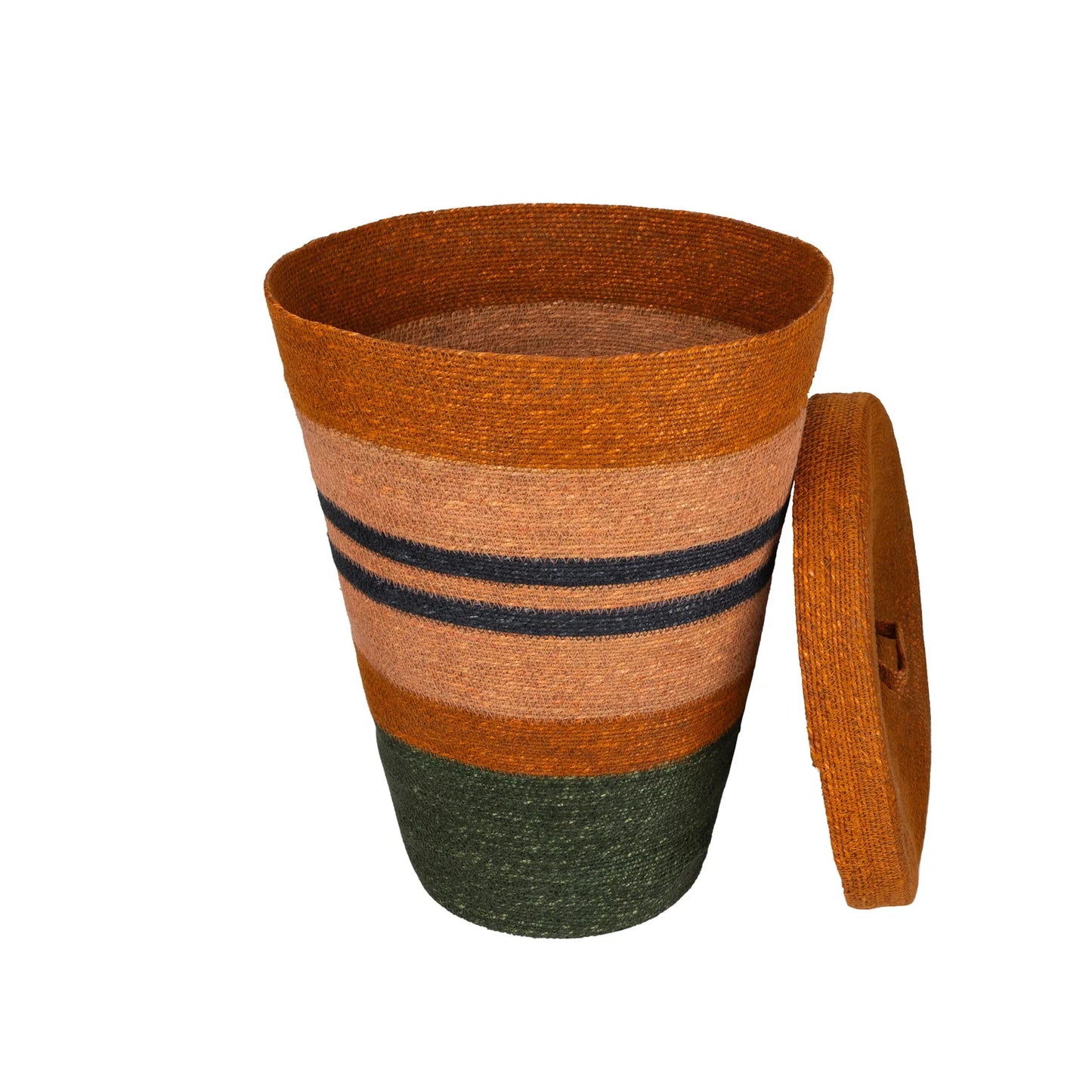 Seagrass Laundry Basket - Olive & Orange Stripe