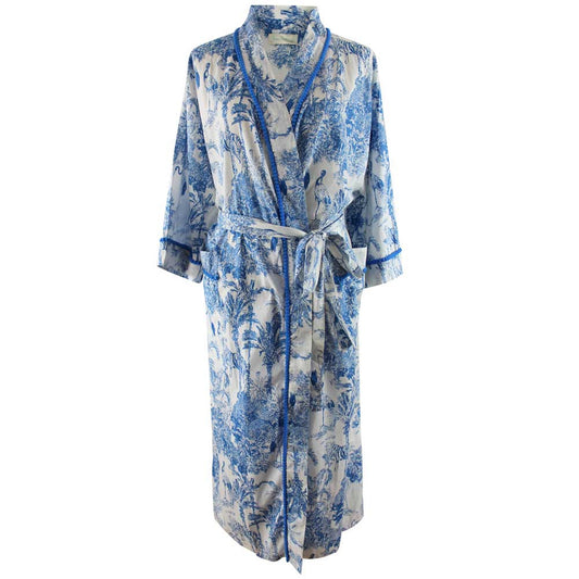 Women’s Cotton Dressing Gown - Blue & White Toile de Jouy