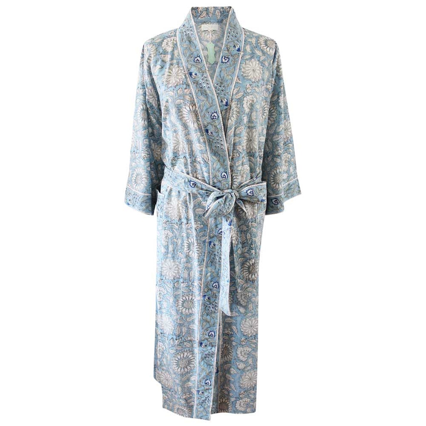 Women’s Cotton Dressing Gown - Pale Blue With Cornflowers