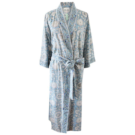 Women’s Cotton Dressing Gown - Pale Blue With Cornflowers