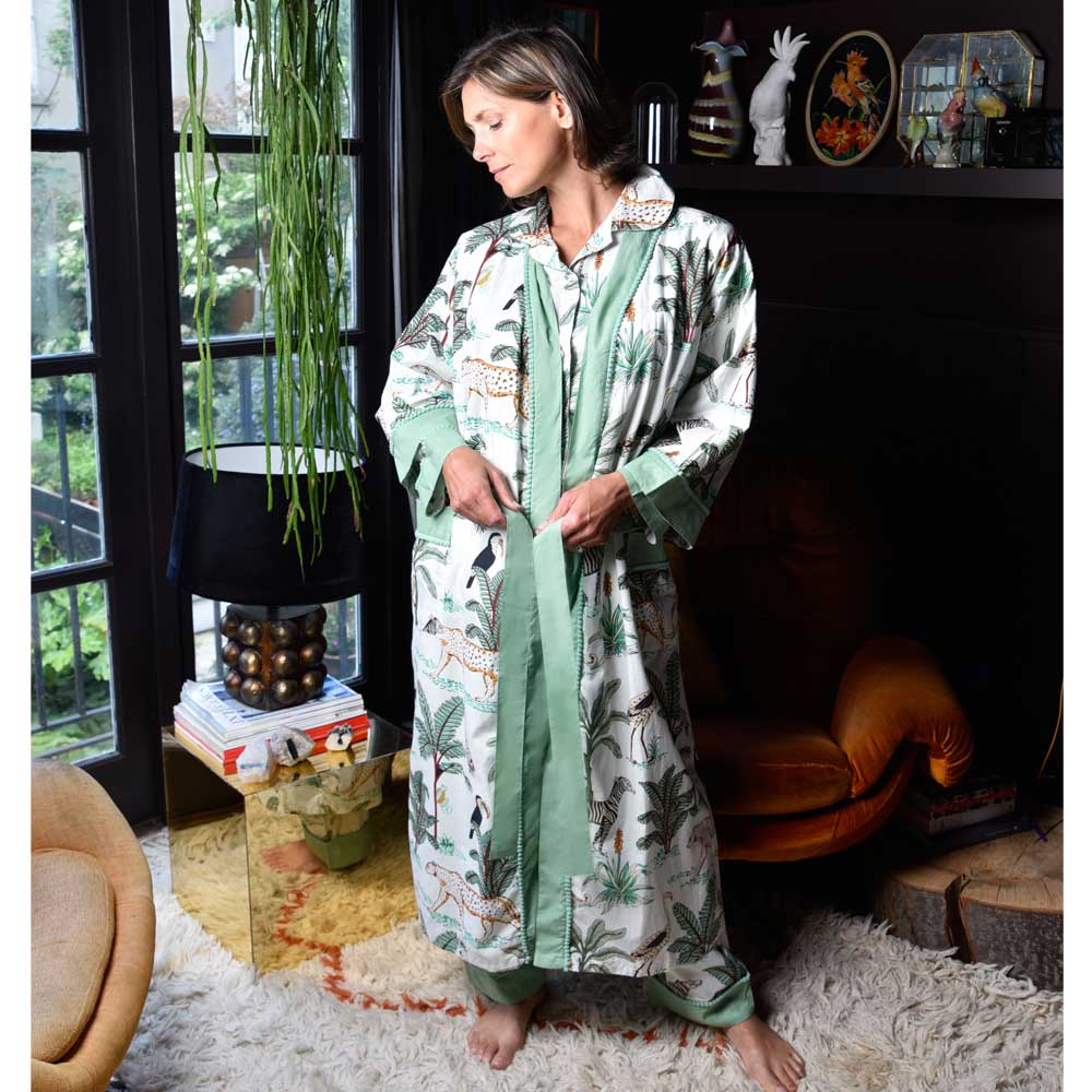 Women’s Cotton Dressing Gown - Cream Safari