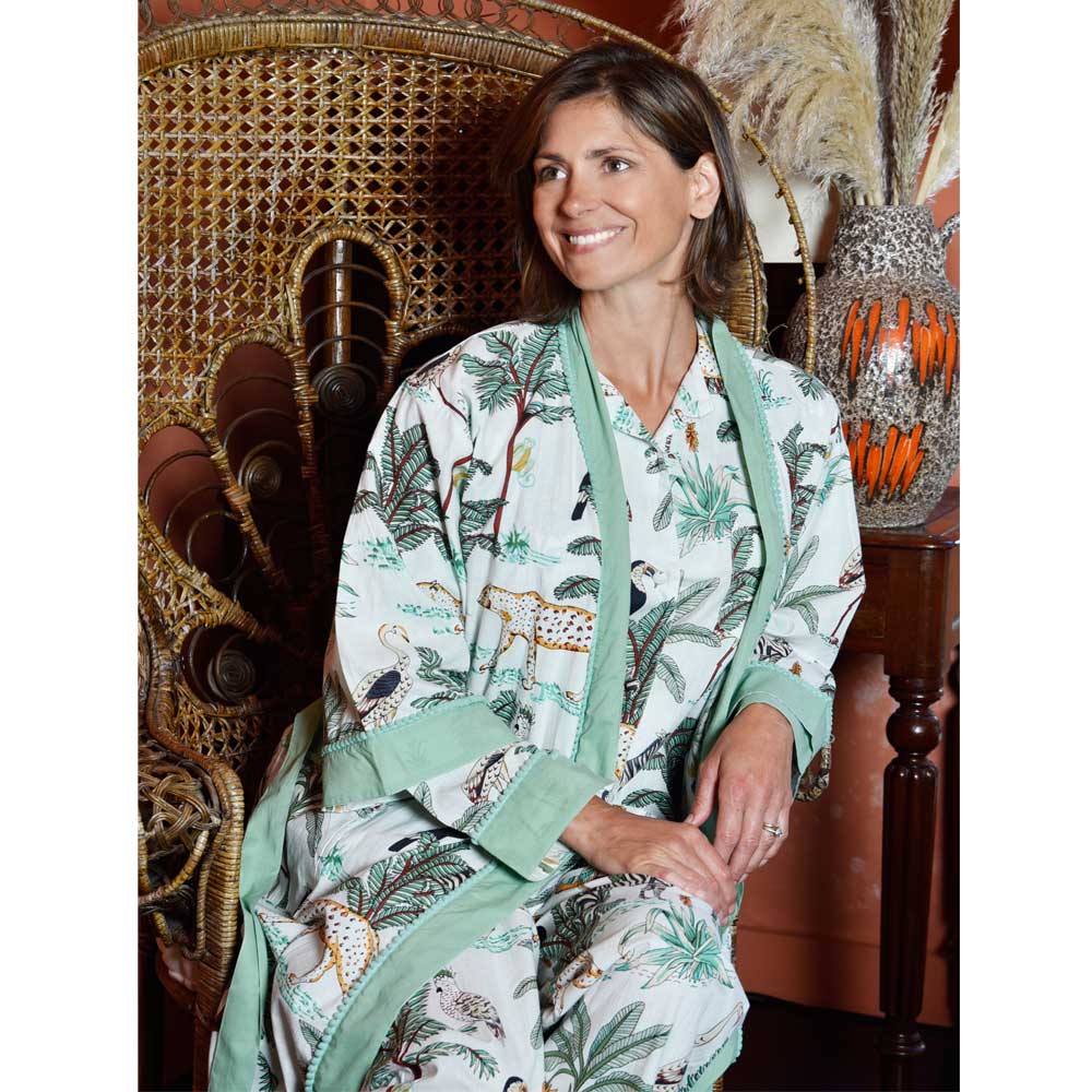 Women’s Cotton Dressing Gown - Cream Safari
