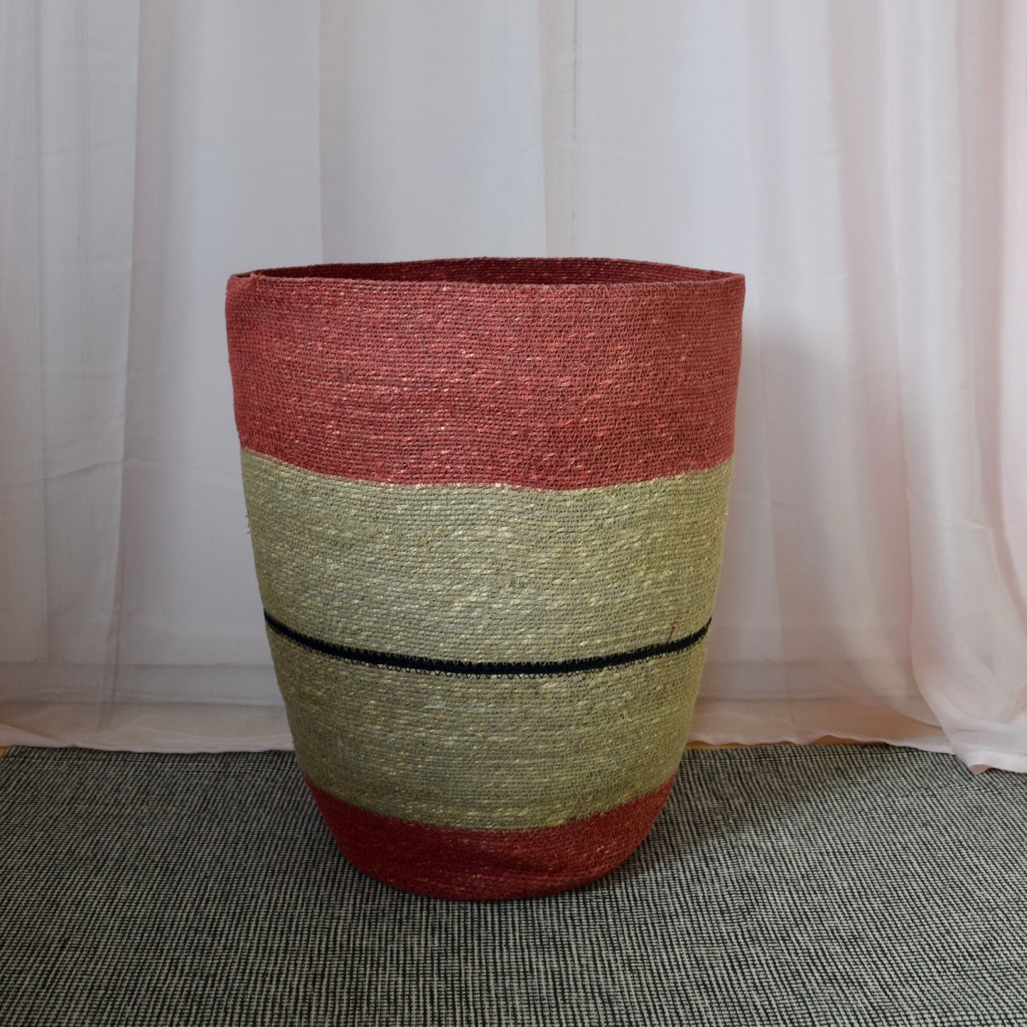 Striped Seagrass Tapered Basket With Stripes
