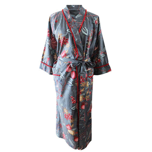 Women’s Cotton Dressing Gown - Grey With Fruit