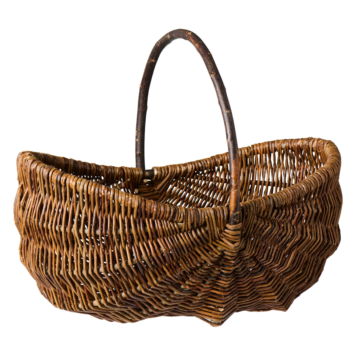 Handled Willow Basket - Oval With Decorative Weave