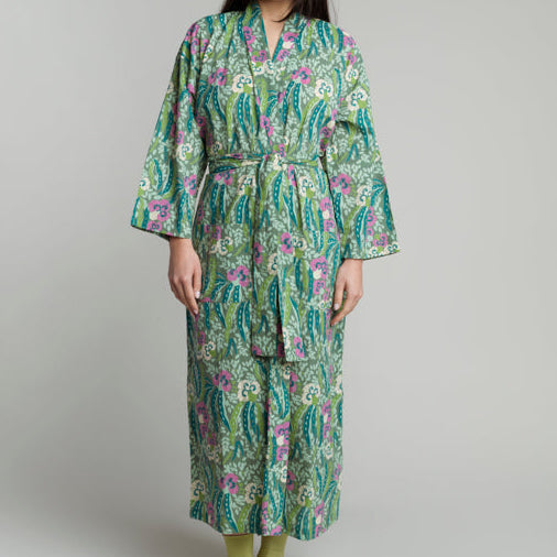 Women's Printed Cotton Robe - Allegria Green