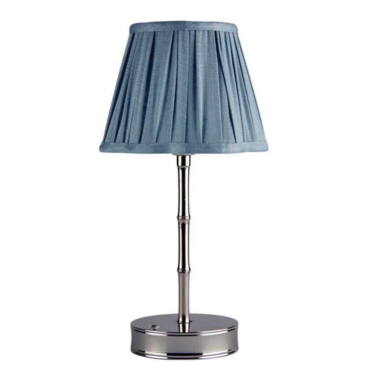 Rechargeable Silver Bamboo Lamp with Scalloped Lampshade