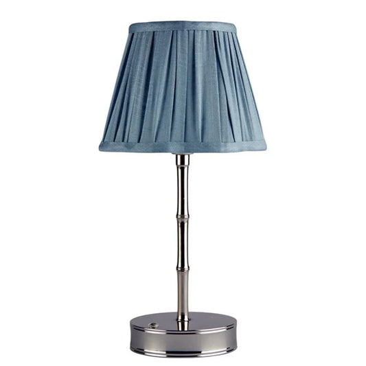 Rechargeable Silver Bamboo Lamp with Scalloped Lampshade