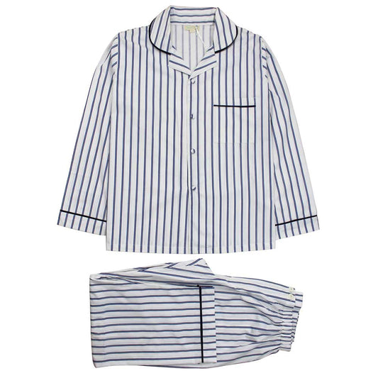 Men’s Cotton Pyjamas - White & Blue Stripe