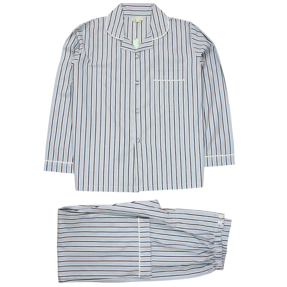 Men’s Cotton Pyjamas - Sky Blue & Navy Stripe