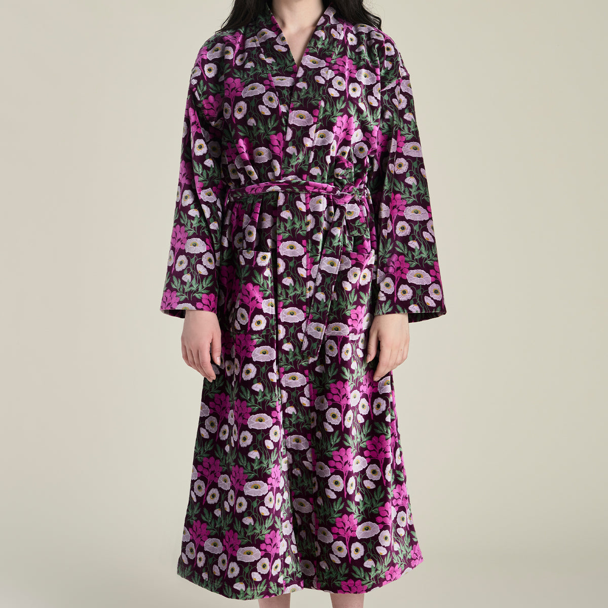 Printed Cotton Velvet Robe - Poppy