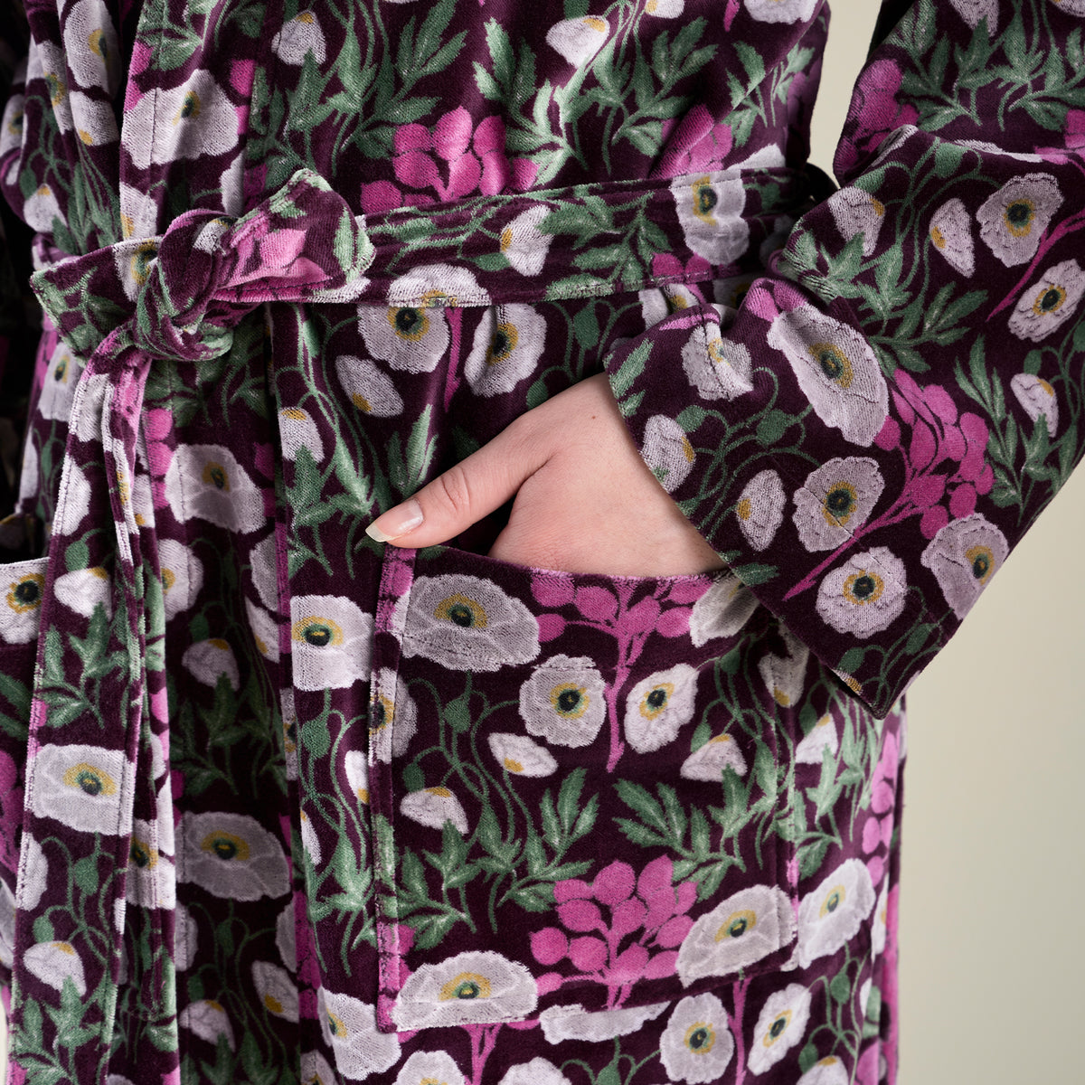 Printed Cotton Velvet Robe - Poppy