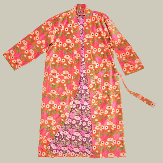 Printed Cotton Velvet Robe - Poppy