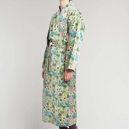 Printed Cotton Velvet Robe - Swainston Green