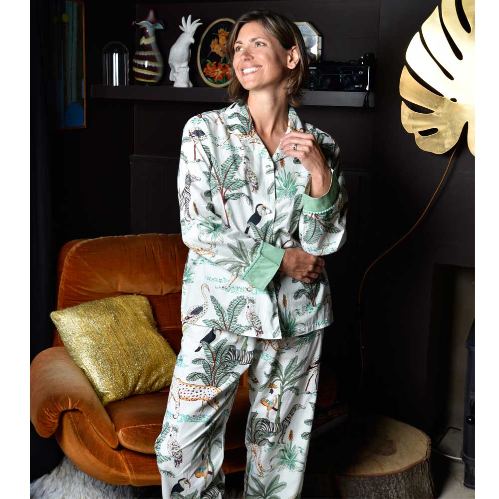 Women’s Cotton Pyjamas - Cream Safari